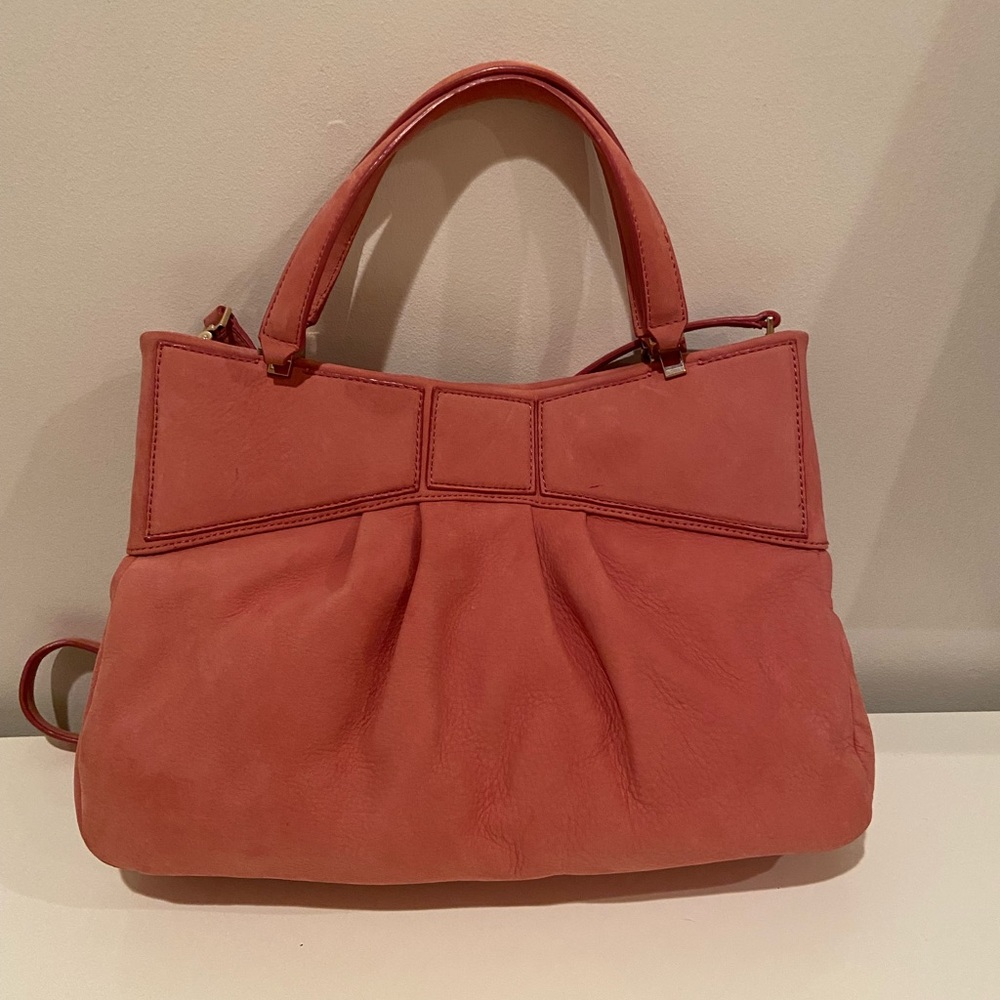 Authentic Kate Spade Madison Ave Suede Bow Pink Peach Color Handbag Satchel